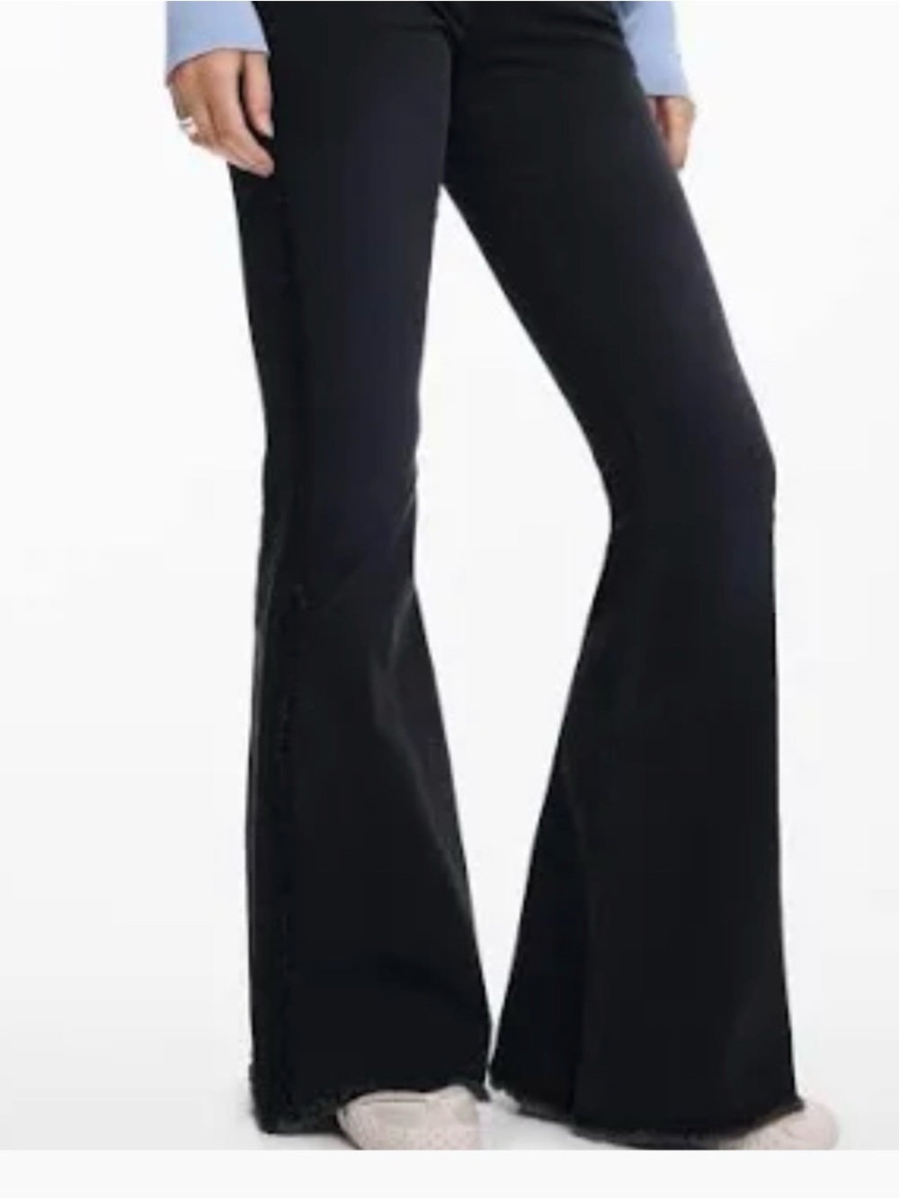 Black Flare Jeans with Blue Flower Pocket Embroidery
